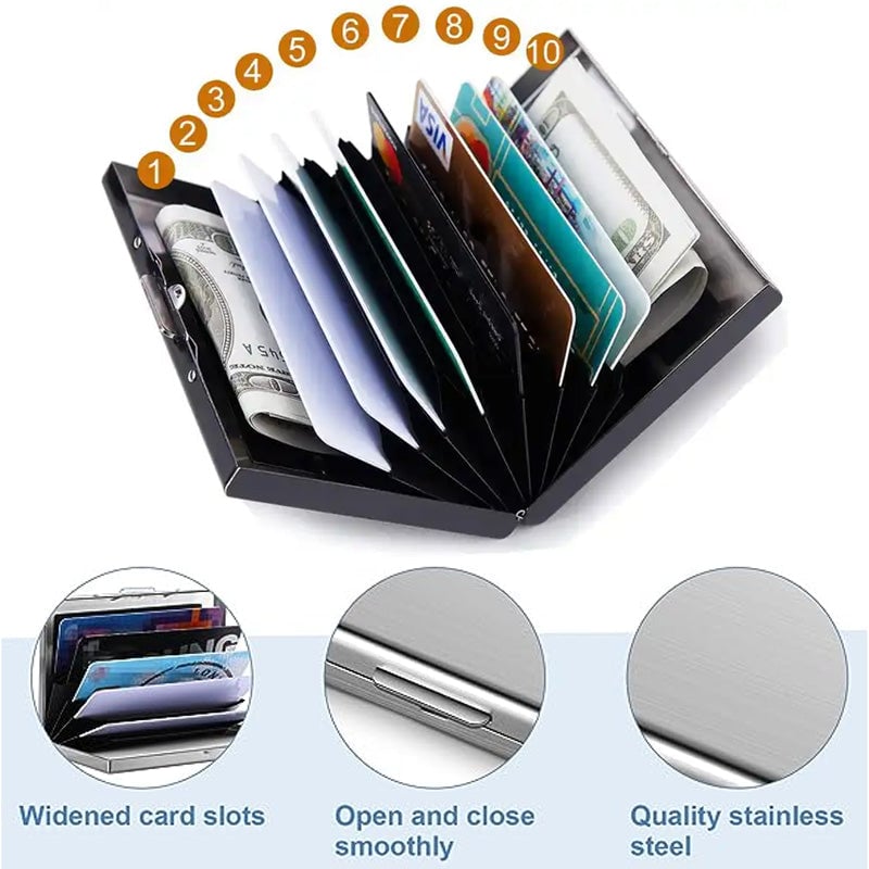 💳🔒 Slim RFID-Blocking Stainless Steel Card Holder – 6/10 Card Organizer