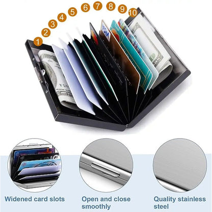 💳🔒 Slim RFID-Blocking Stainless Steel Card Holder – 6/10 Card Organizer