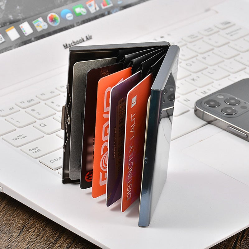 💳🔒 Slim RFID-Blocking Stainless Steel Card Holder – 6/10 Card Organizer
