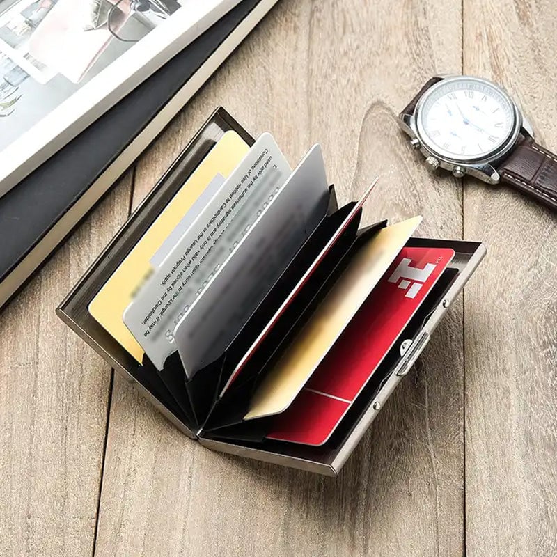 💳🔒 Slim RFID-Blocking Stainless Steel Card Holder – 6/10 Card Organizer