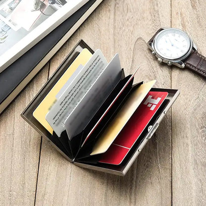 💳🔒 Slim RFID-Blocking Stainless Steel Card Holder – 6/10 Card Organizer