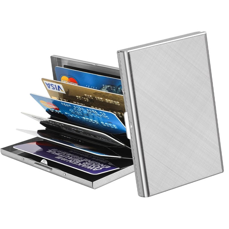 💳🔒 Slim RFID-Blocking Stainless Steel Card Holder – 6/10 Card Organizer