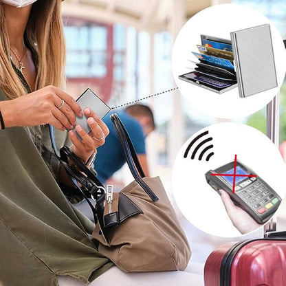 💳🔒 Slim RFID-Blocking Stainless Steel Card Holder – 6/10 Card Organizer