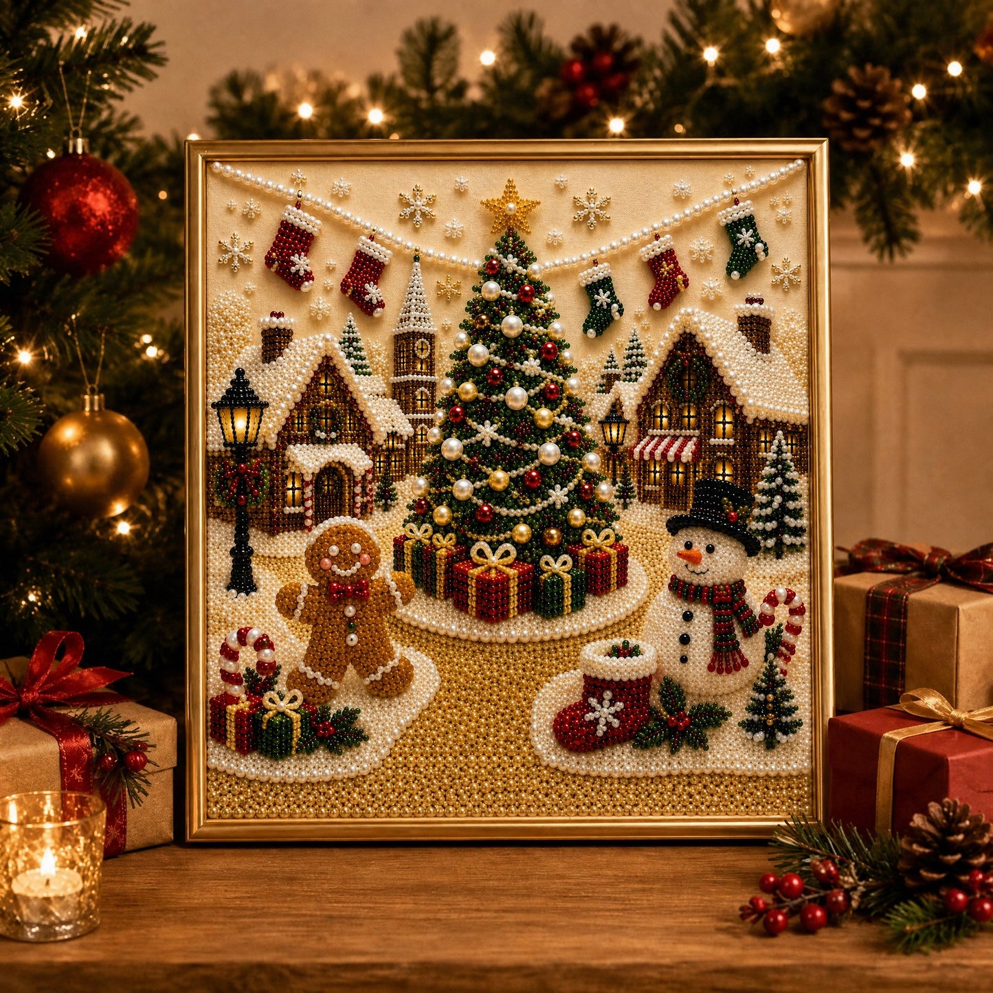 🧘Relaxing & Beginner-Friendly - 🎨💎DIY Christmas Pearl Diamond Painting Art Kit With Frame