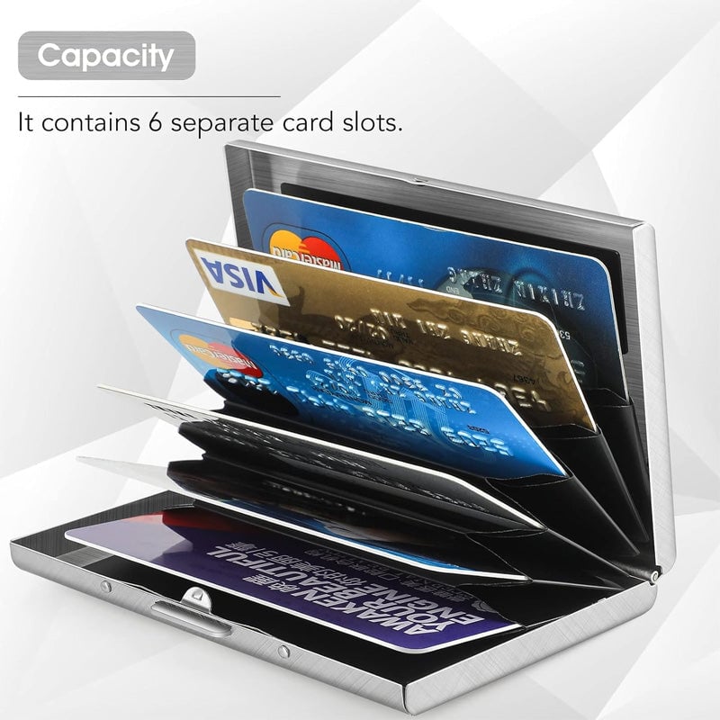 💳🔒 Slim RFID-Blocking Stainless Steel Card Holder – 6/10 Card Organizer