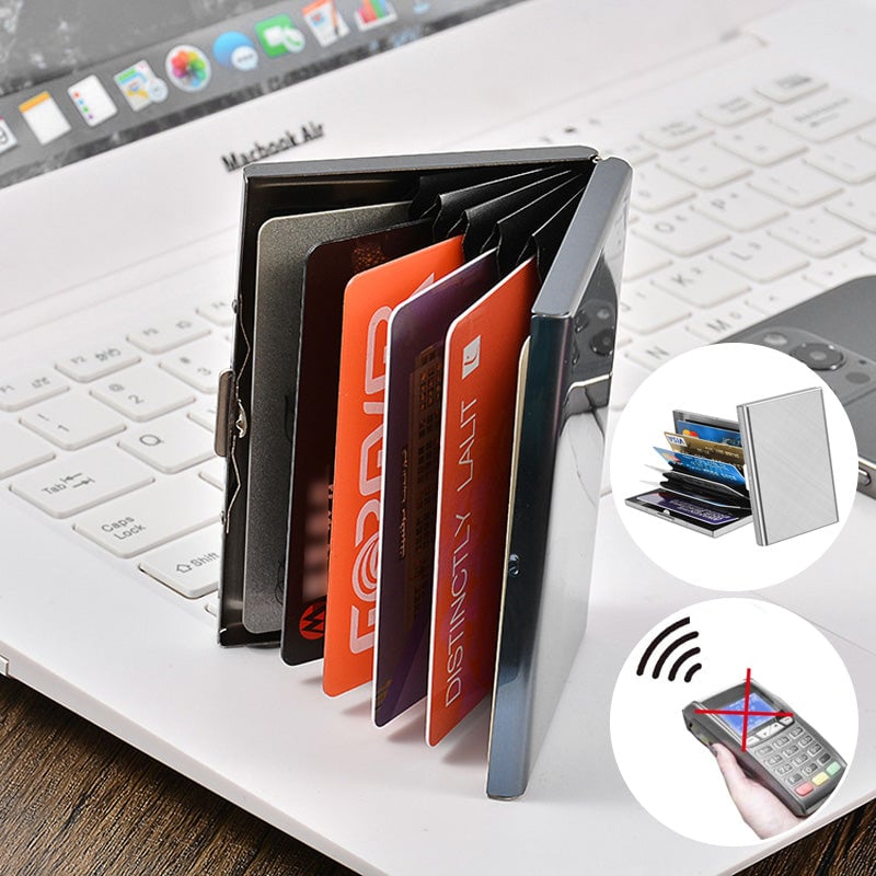 💳🔒 Slim RFID-Blocking Stainless Steel Card Holder – 6/10 Card Organizer