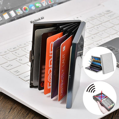 💳🔒 Slim RFID-Blocking Stainless Steel Card Holder – 6/10 Card Organizer
