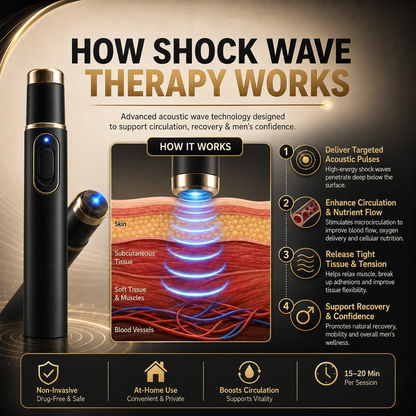 Advanced Acoustic Shockwave Therapy restores penile tissue health to enhance rise rigidity, stamina, and male performance confidence, relieving muscle pain, joint stiffness, tendon discomfort📈
